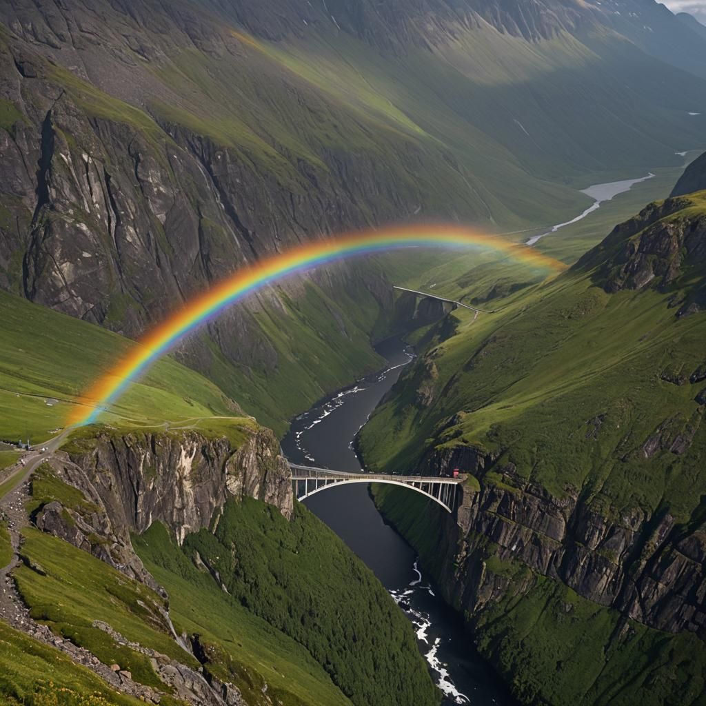 Rainbow Bridge Over Nordic Mountains