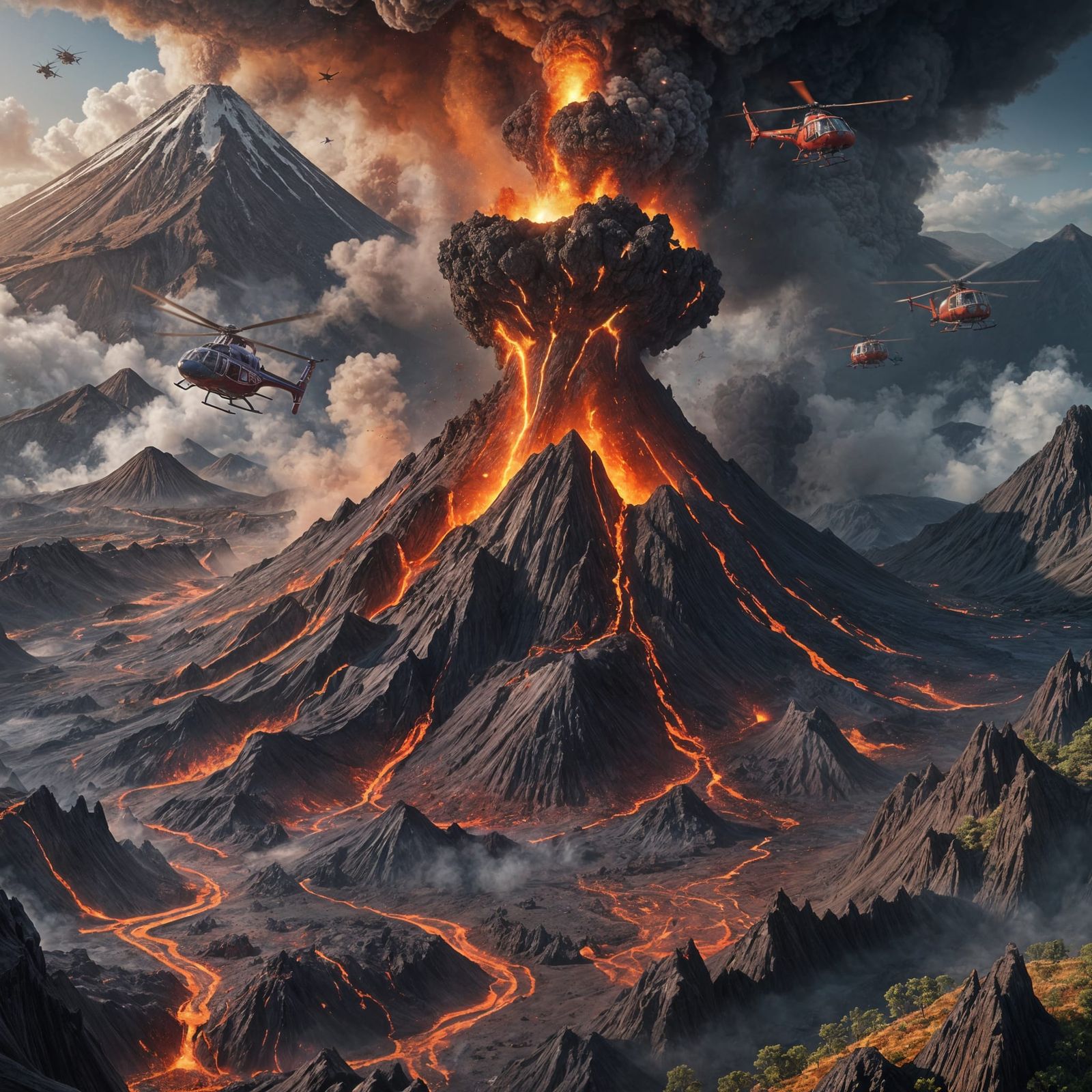 Dormant Volcano with Helicopter: Matte Painting