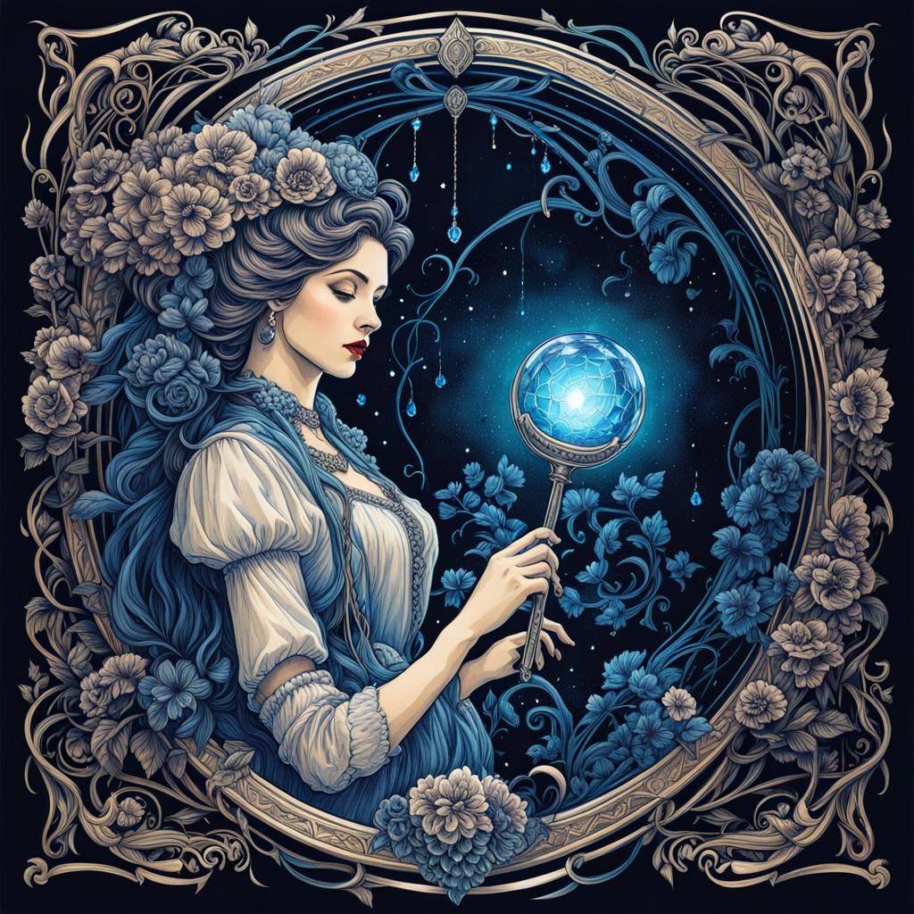 Elegant, Multi-Limbed Lady Spinning Web in Chalk Art