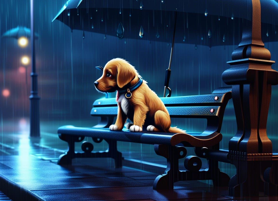 Lonely Puppy in the Rain: Digital Concept Art