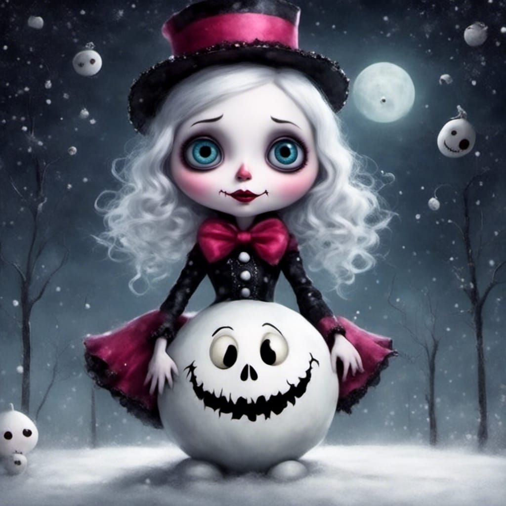 Creepy Cute Halloween Snowman in Glitterpunk Style