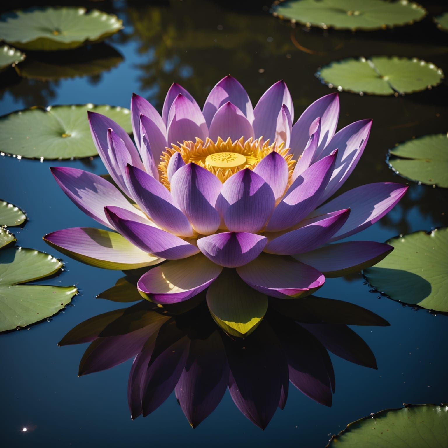 Surreal Lotus Blooms with Iridescent Hues in a Golden Glow