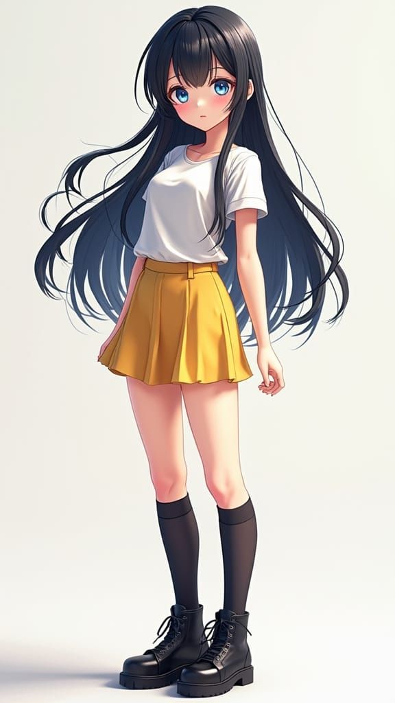 Anime Girl in Yellow Miniskirt: 3D Art Inspired by Genshin I...