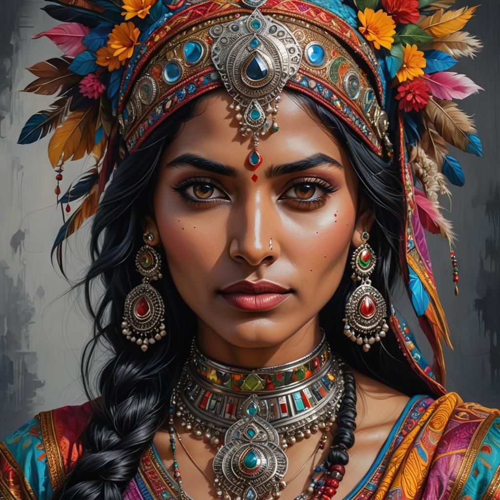 Cybernetic Indian Woman: Hyperrealistic Portrait