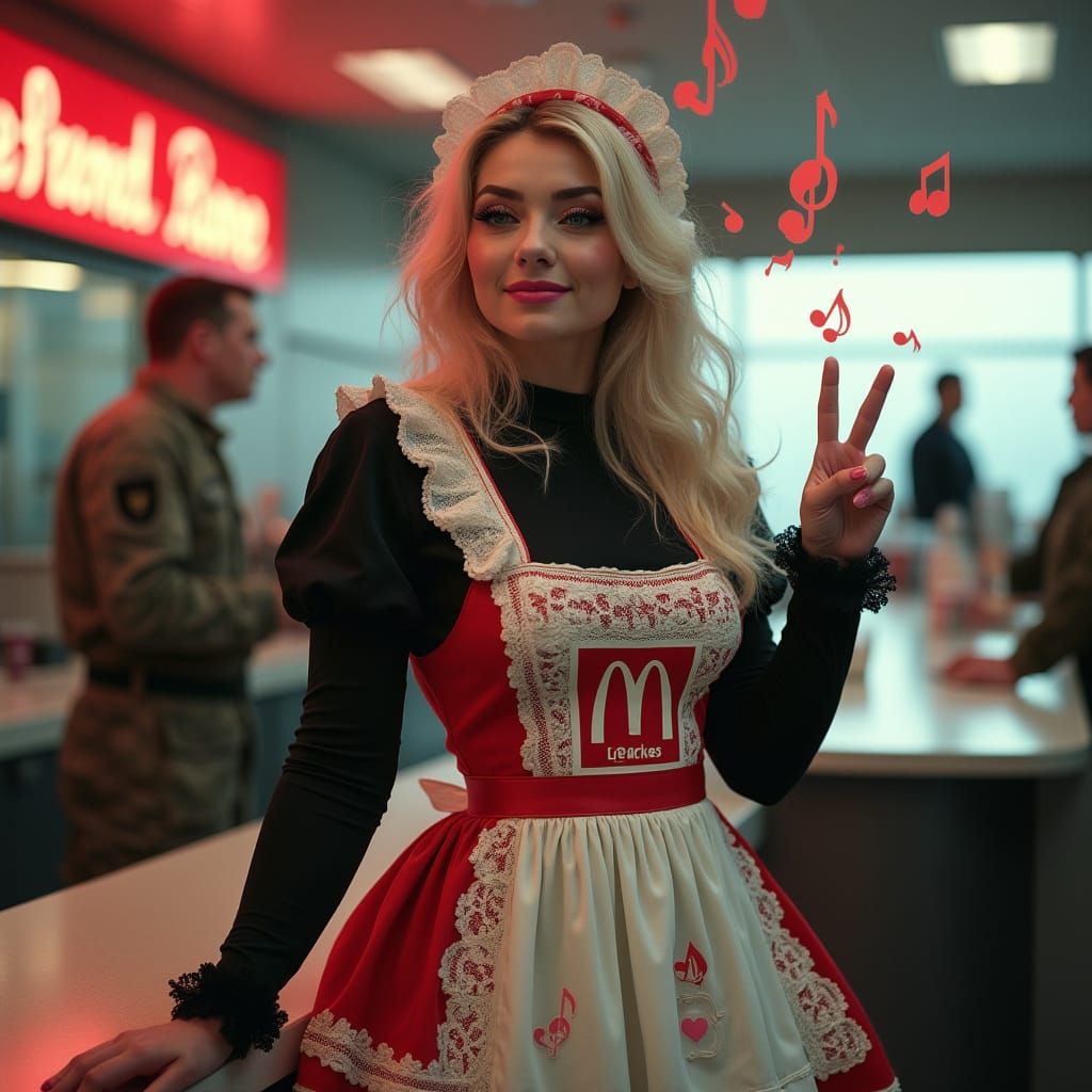 Girly McDonald's Worker Amidst Pentagon's Dark Modernity