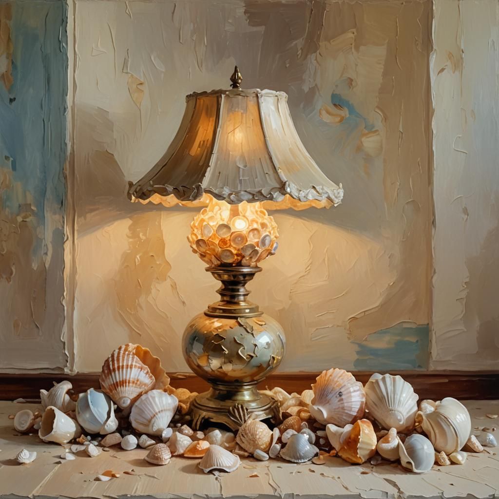 Seashell Lamp Glows: A Neo-Impressionist Living Room