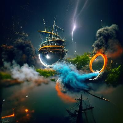 Pirate Ship at War Under Ring of Lightning