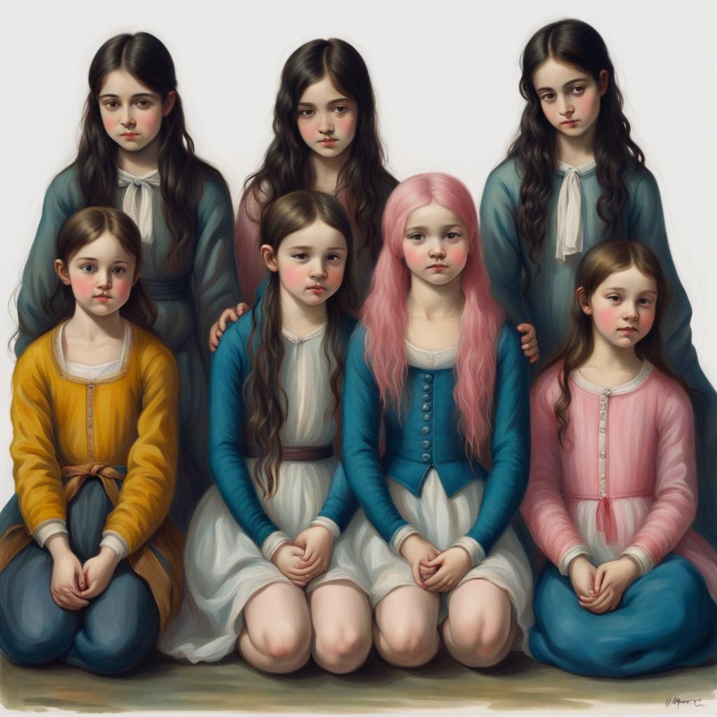 Five Delightful Girls with Rainbow Hair, 8K