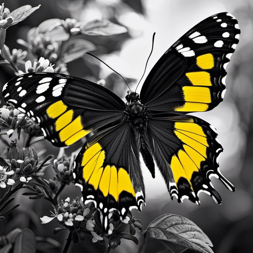Yellow Butterfly Emerges in Black and White