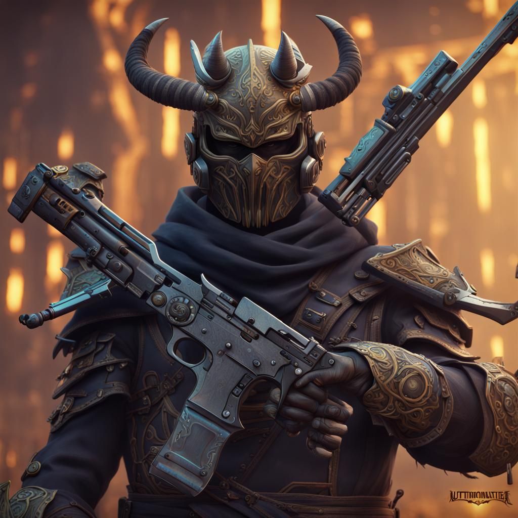 Automaton Ninja Bounty Hunter in Detailed Matte Painting