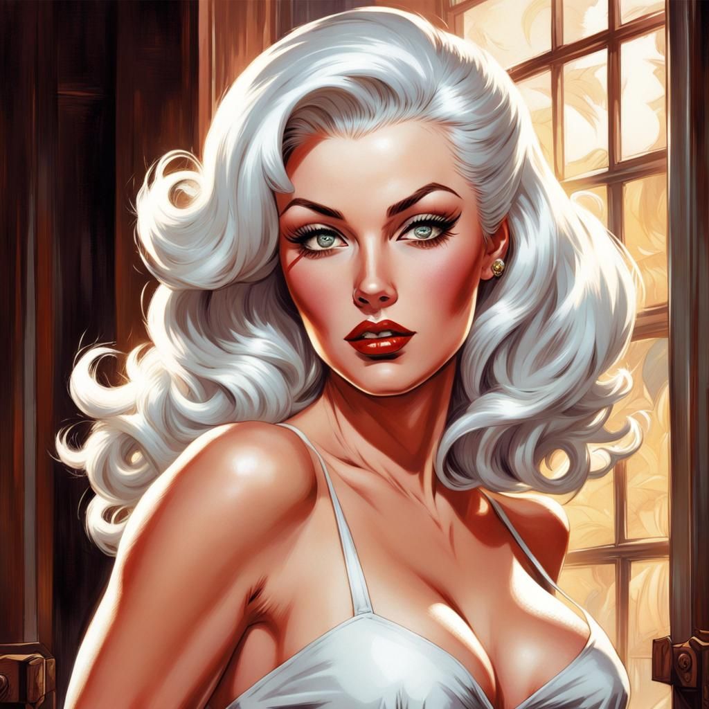 1950s Pinup Girl in Comic Book Art Style