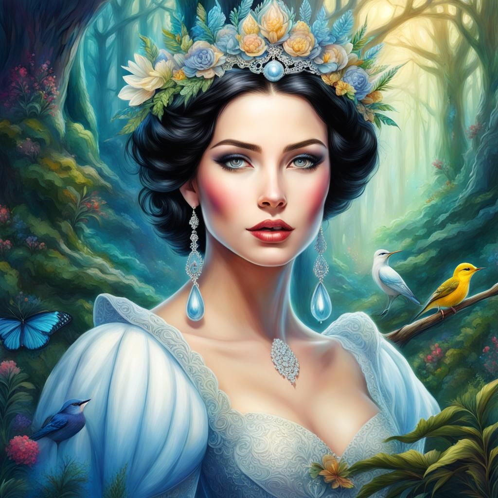 Snow White Portrait in Enchanted Forest, Digital Art
