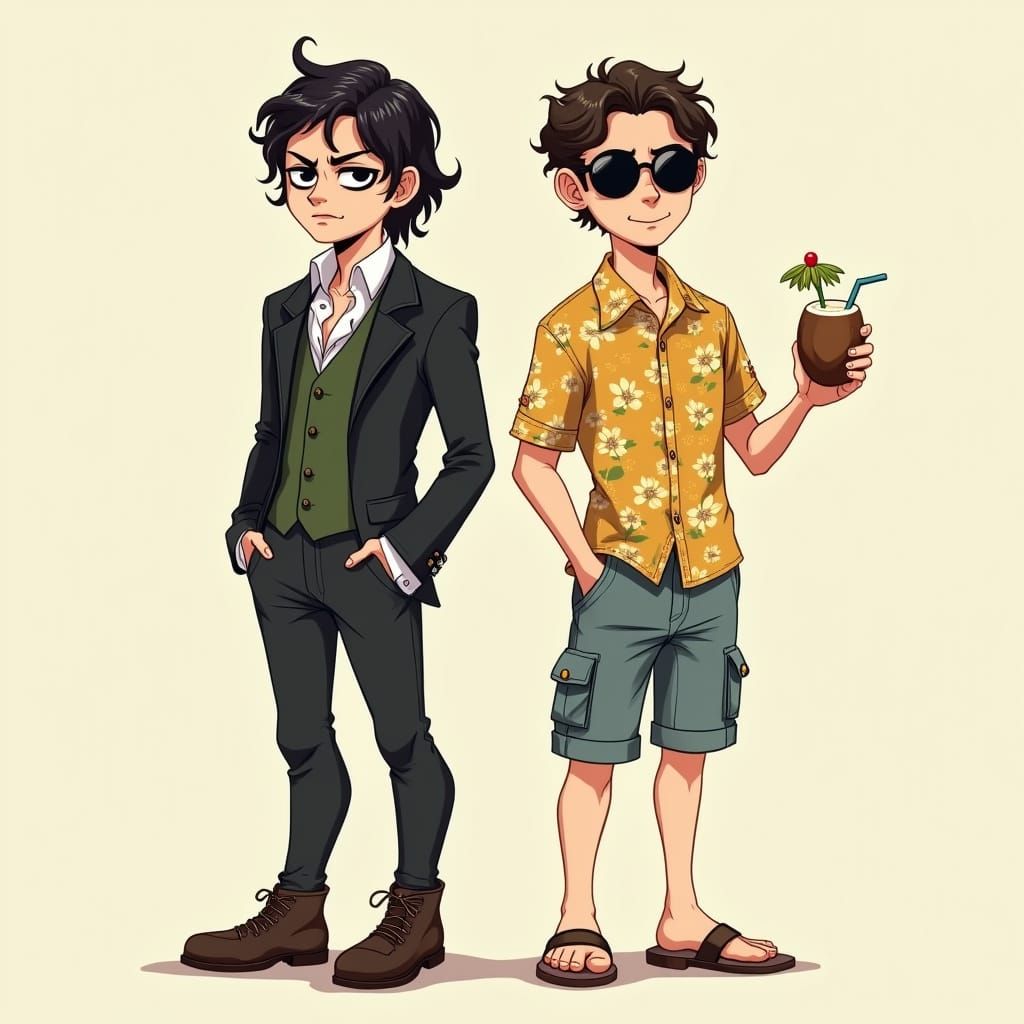 Goth Mr Darcy and Hawaiian Mr Bingley in Whimsical Illustrat...