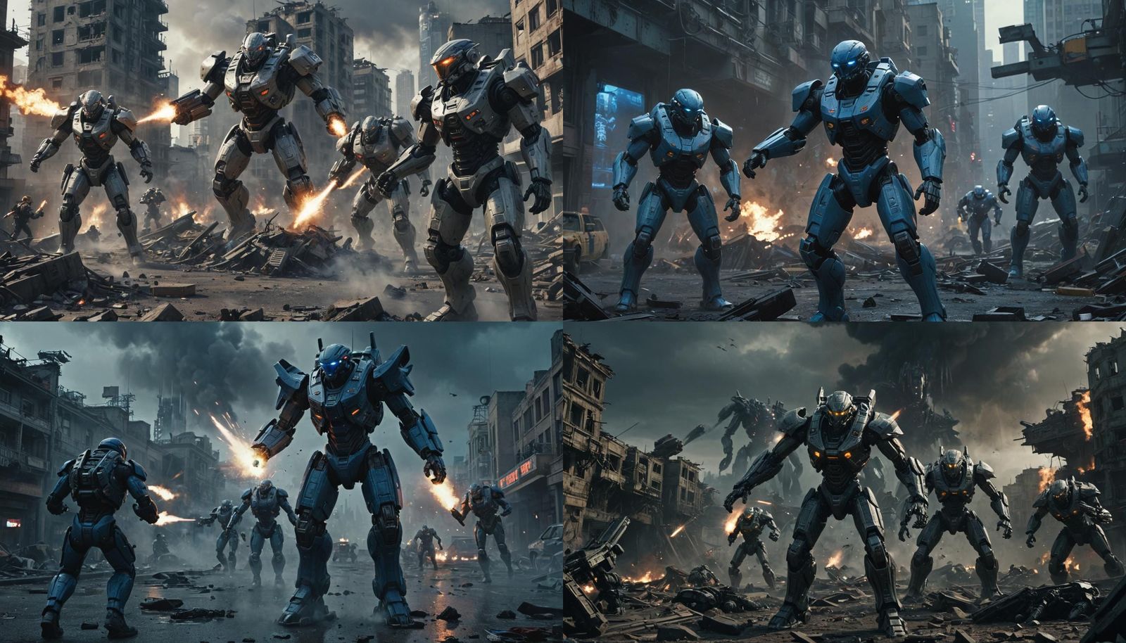 Futuristic Battlefield: Human Soldiers vs Alien Mechs