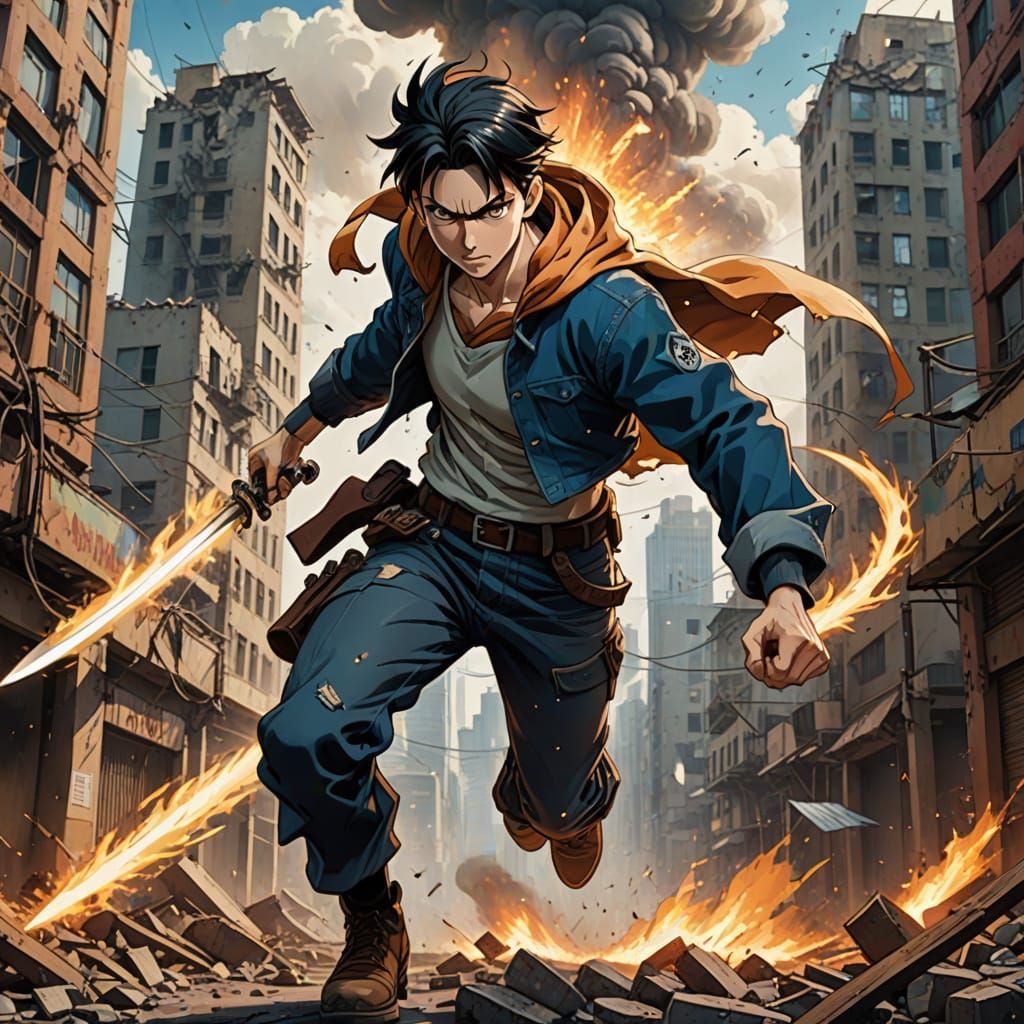 Cyberpunk Levi in Anime-Style Action