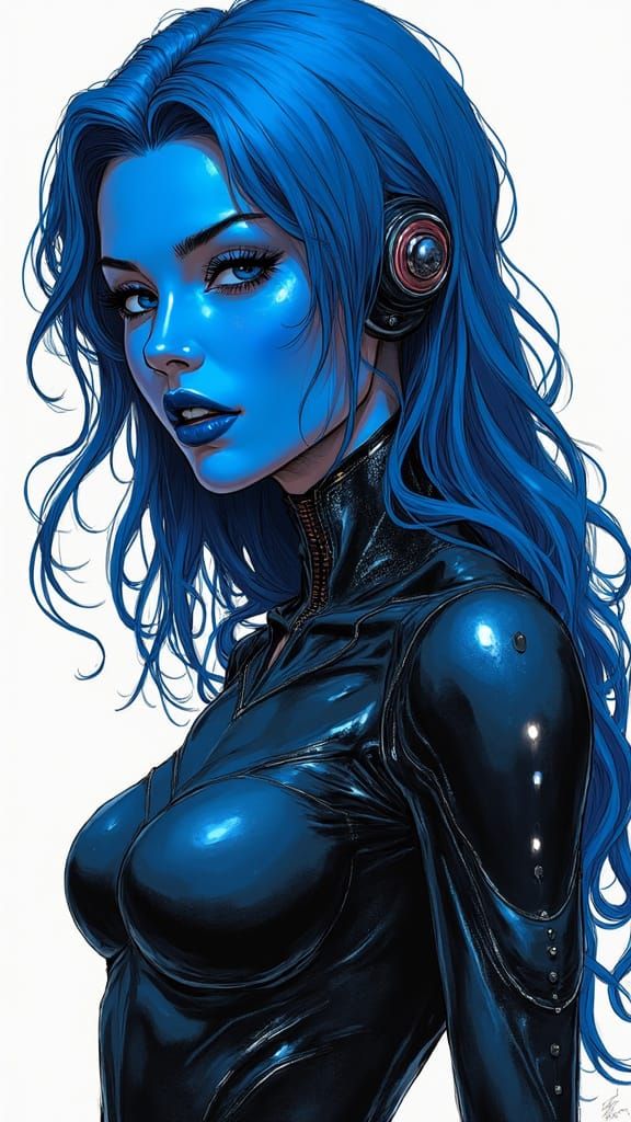 Cybernetic Marvel Heroine in Cyberpunk Comic Style