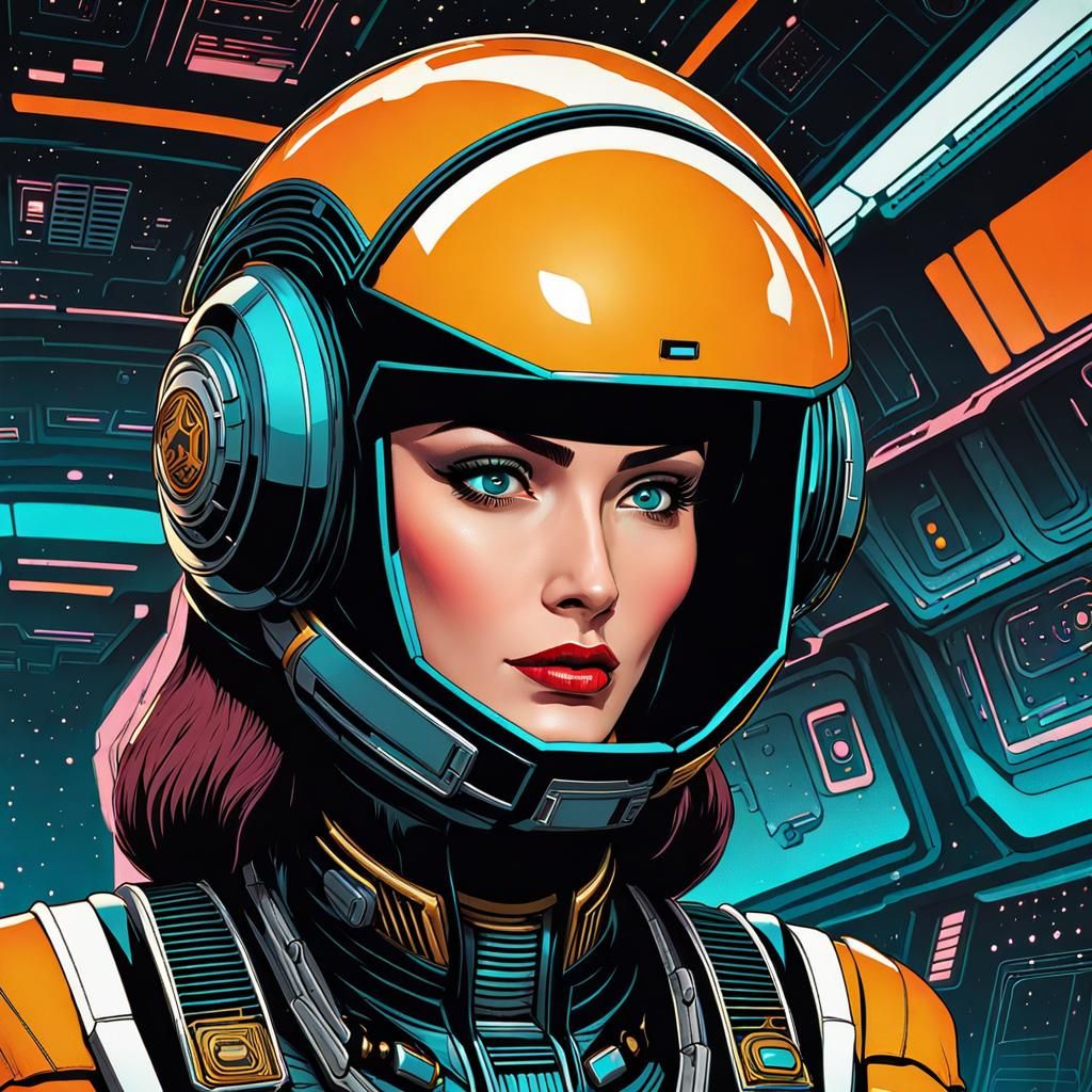 Sci-Fi Heroine in Cyberpunk Helmet, 8K Resolution