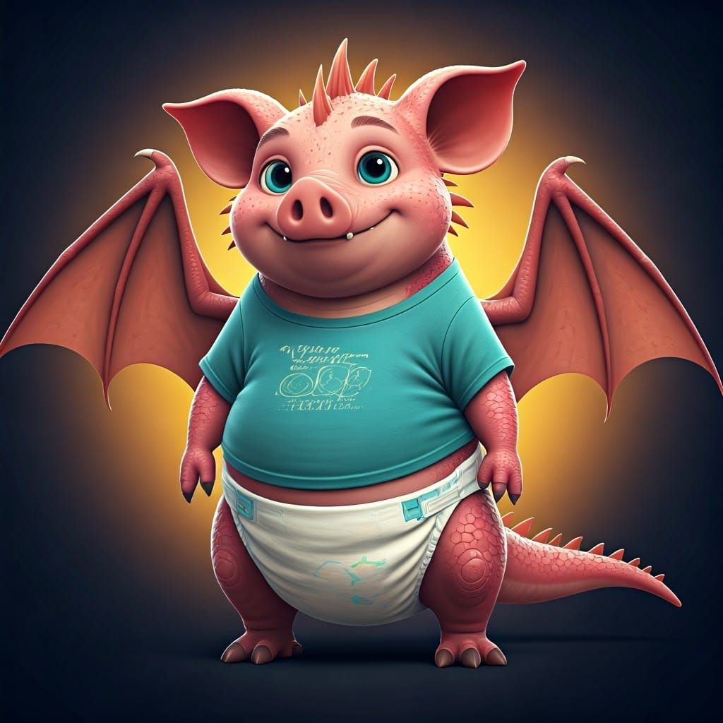 Cute Dragon Pig Hybrid in Colorful 3D Digital Art