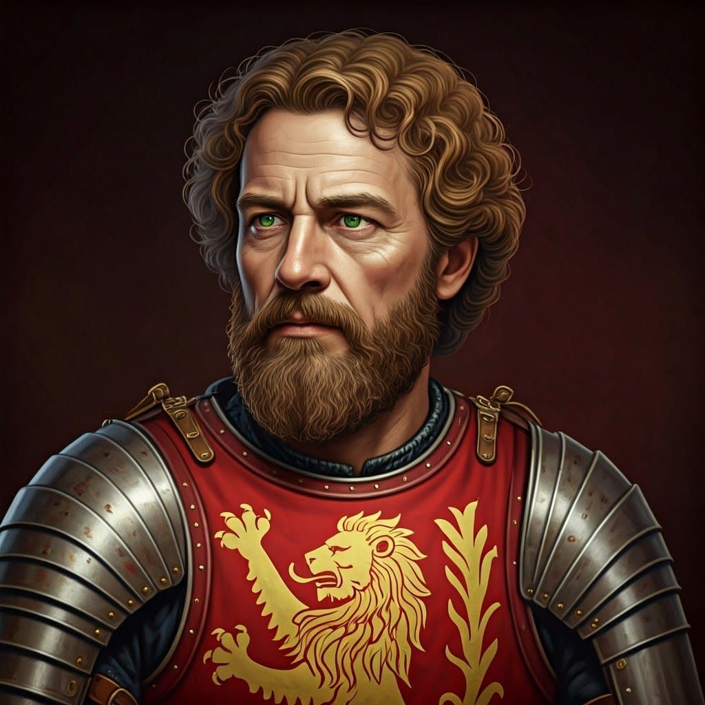 Fifteenth Century Knight in Full Armor with Golden Lion Embl...