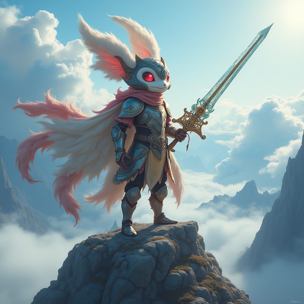 Ethereal Moogle Warrior in Medieval-Asian Armor