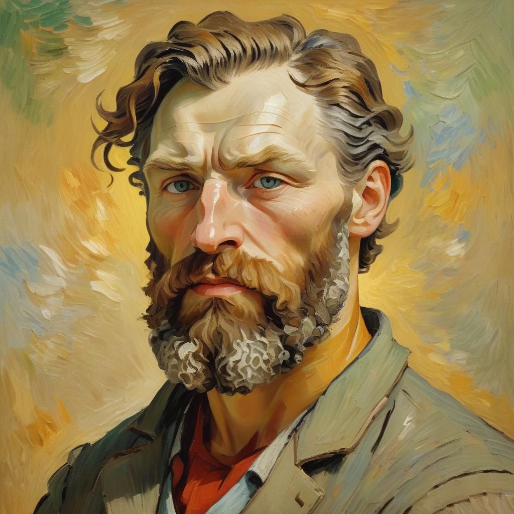 Bearded Man Portrait in Impressionist Impasto Style