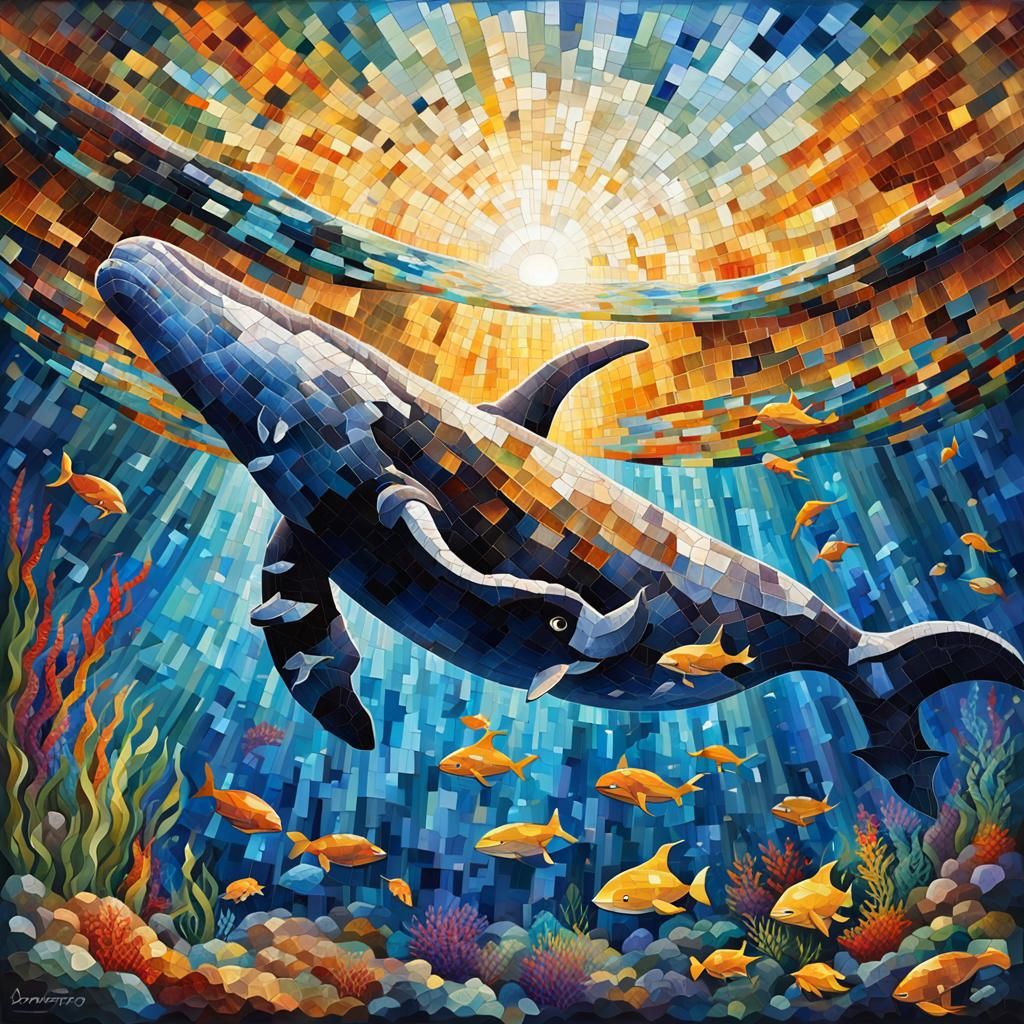 Whale and Calf Mosaic in Roman Style