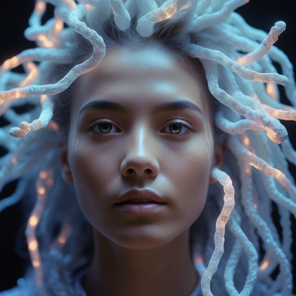 Astral Portrait with Coral Reef Hair in Hyperrealism