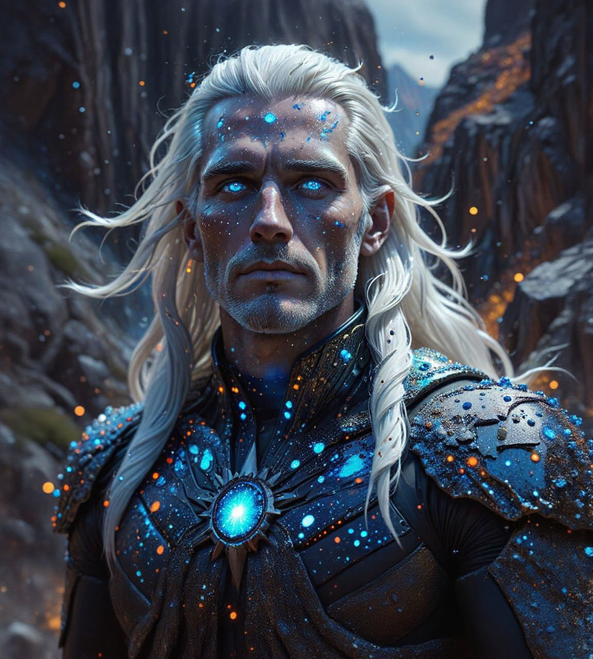 Cosmic Being on Majestic Mountain: Hyperrealistic Splash Art