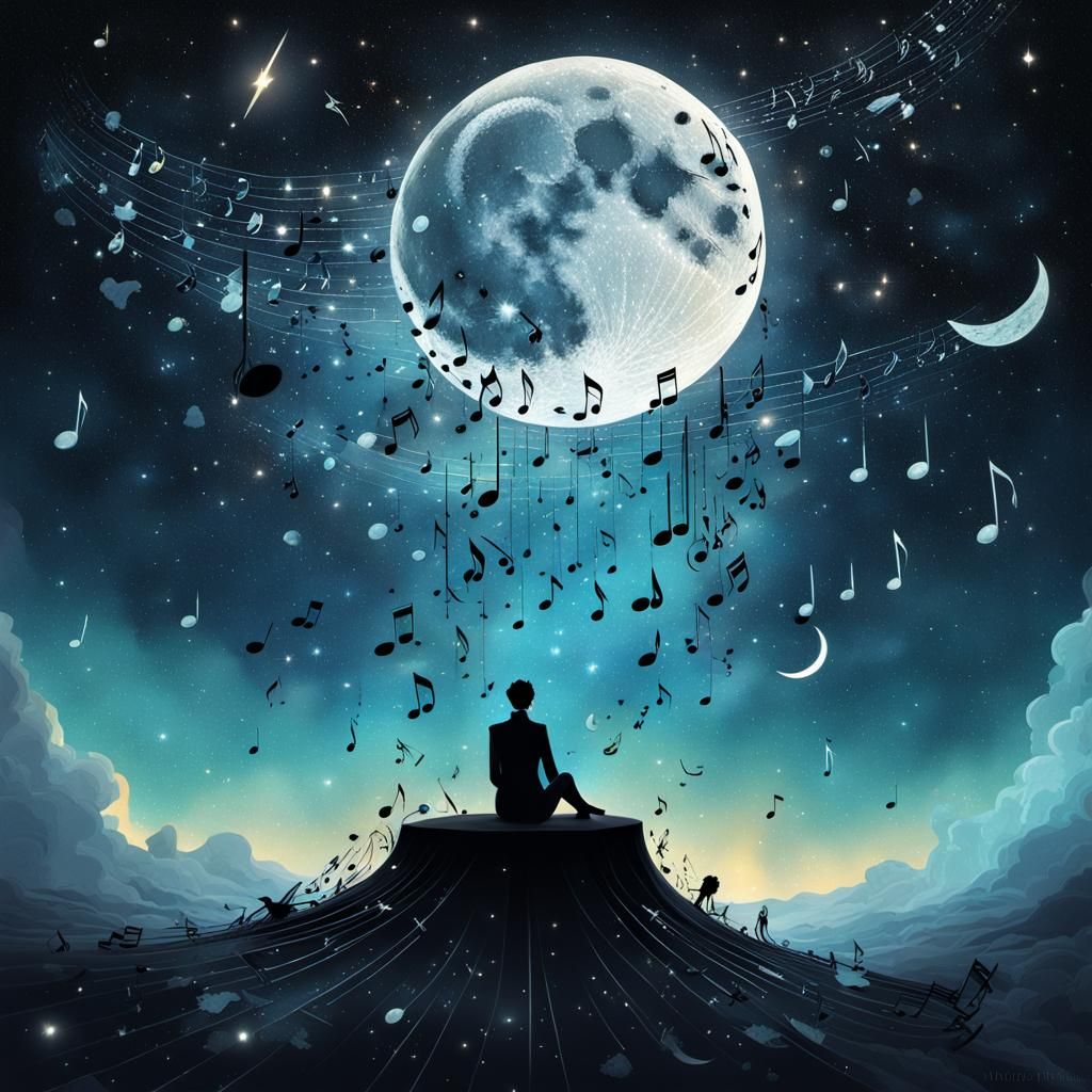 Surreal Music Notes in Cosmic Sky, Impasto Painting