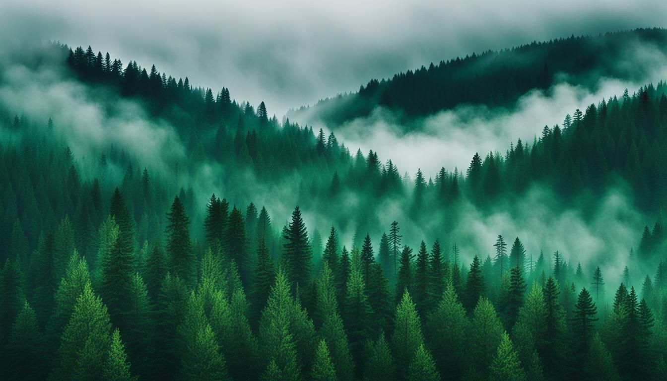 Emerald Green Spruce-Fir Forest in Fog