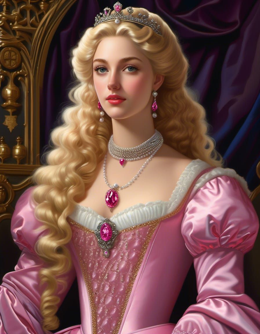 Blonde Woman in Rose Garden, Oil Painting Style