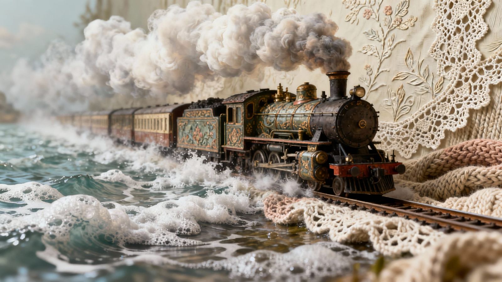 Textured Steam Train Art with Billowing Steam