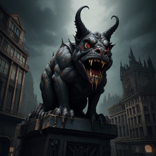 Surreal Gargoyle in Oil Painting Style