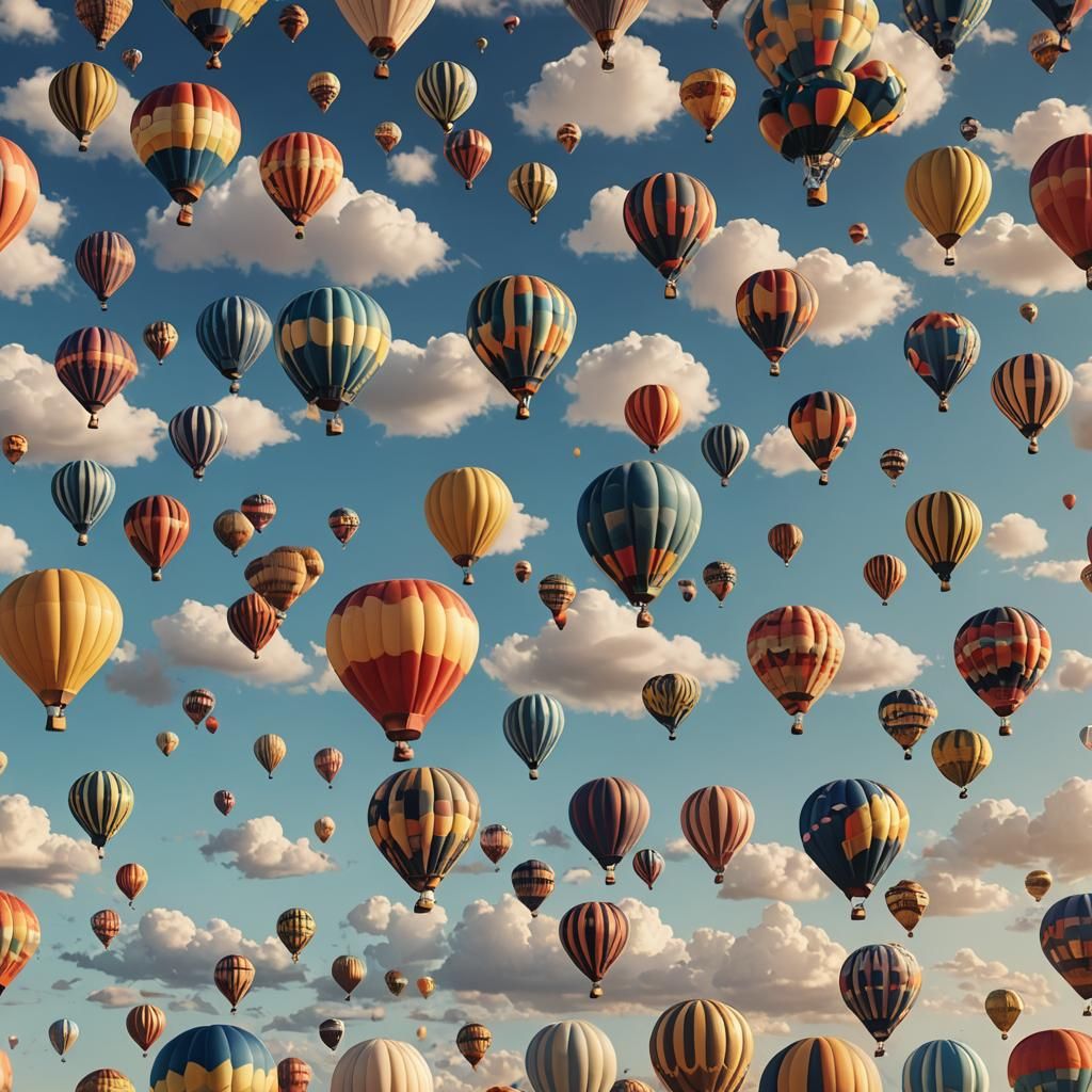 Colorful Hot Air Balloons in Fantasy Landscape