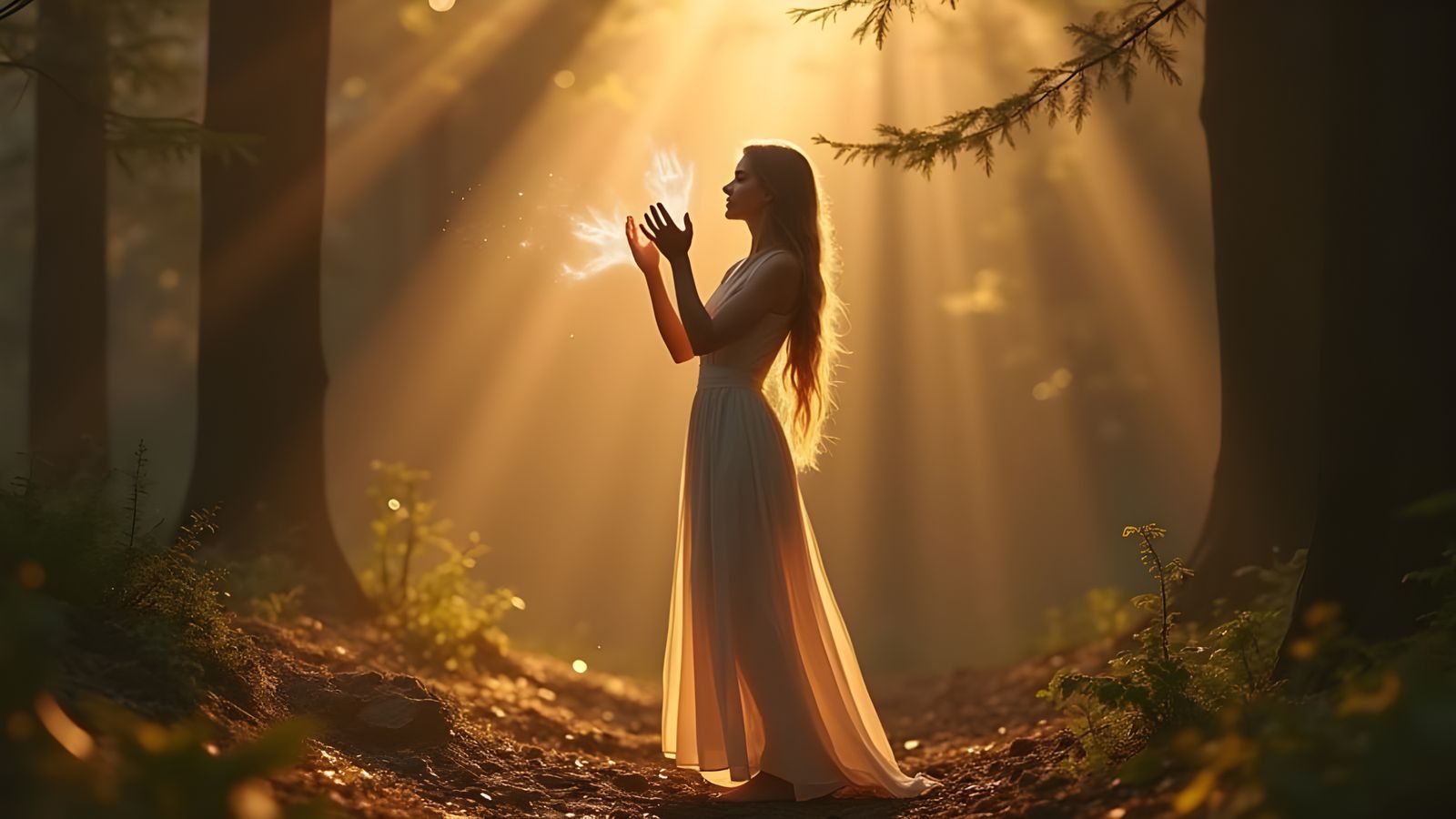 Nordic Spiritual Woman in Ethereal Dawn Glade