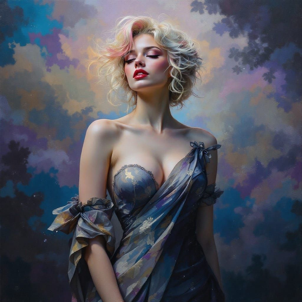 Ethereal Pin-Up Goddess in Soft Focus, Oil Painting Style