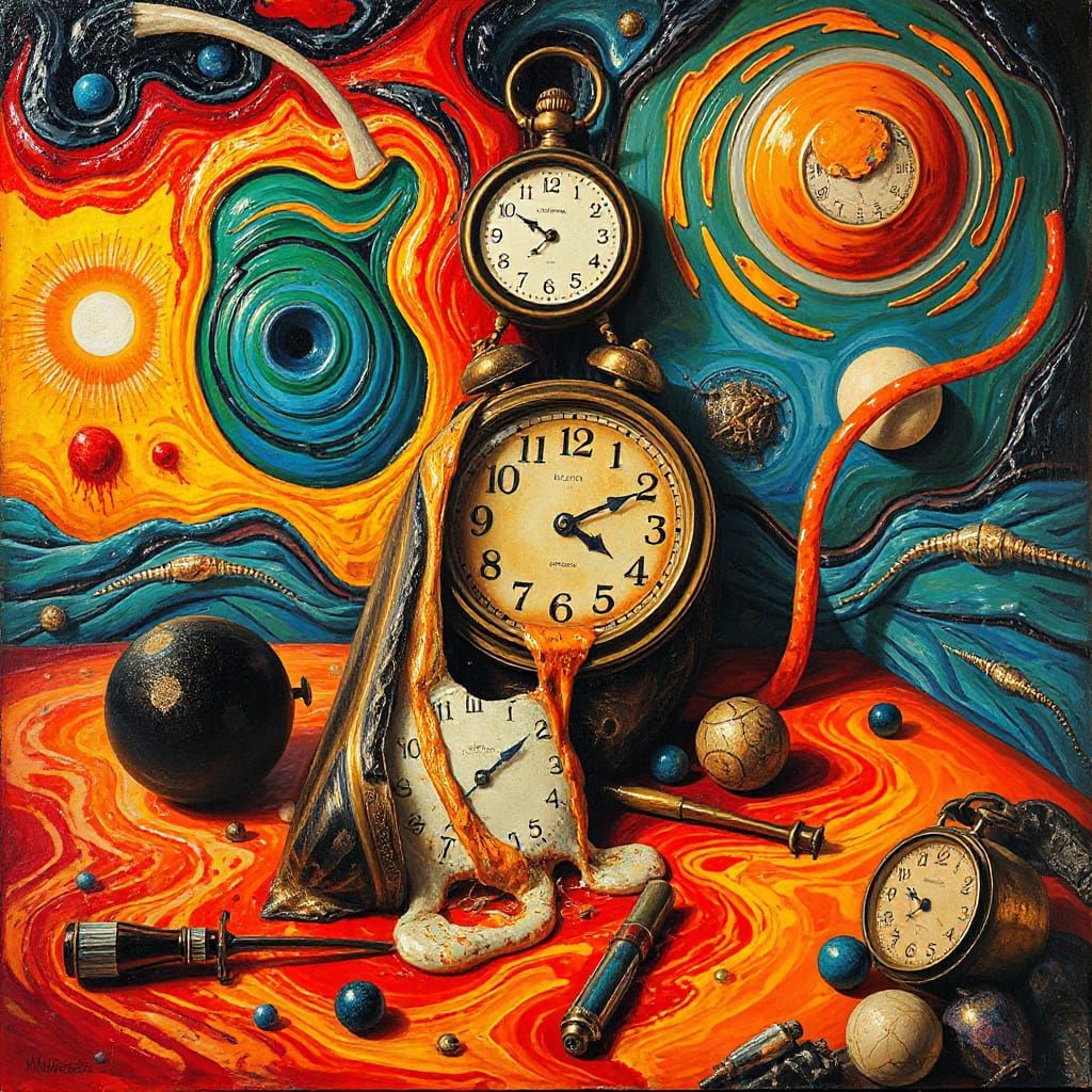 Surreal Dreamscapes with Melting Clocks and Vibrant Colors