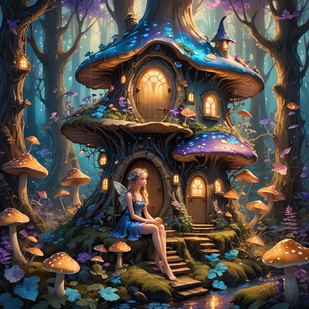 Fairy in Bioluminescent Forest, Anime Style