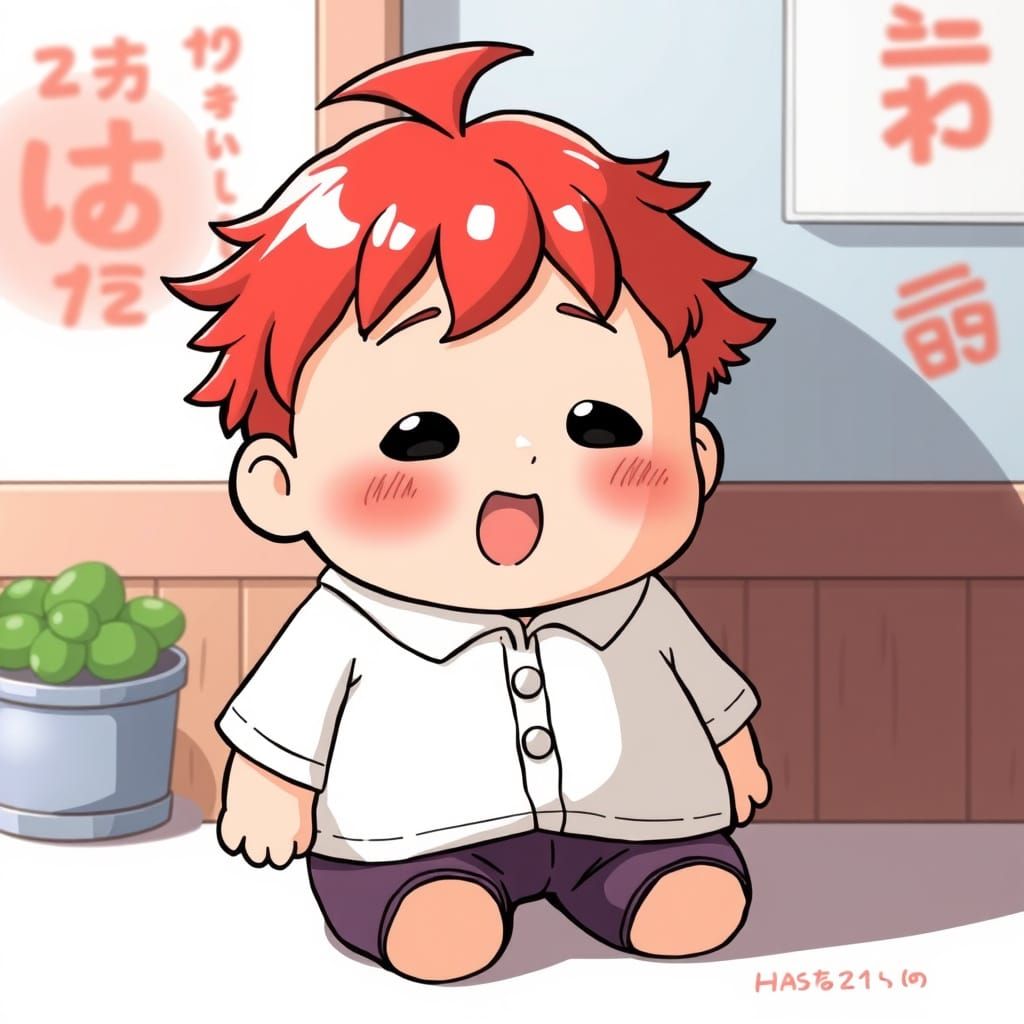 Sanrio-Style Chubby Red-Headed Boy Anime Character