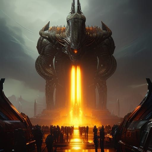 Terrifying Alien Colossus in Dark Fantasy Style