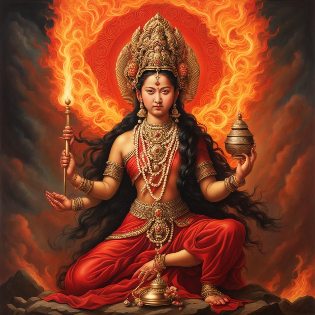 Vajrayogini Portrait with Vajra and Bell in Fire