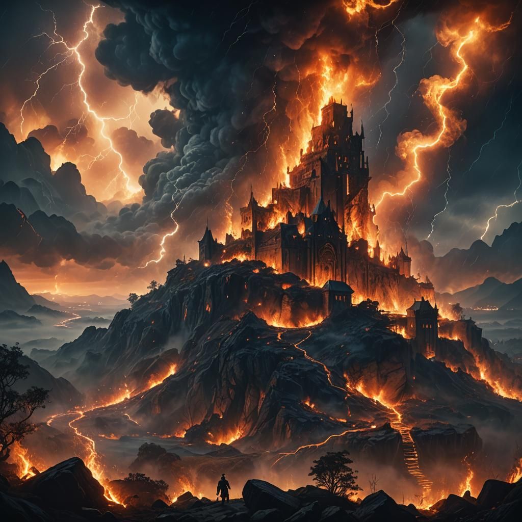 Fiery Thunder in Fog: Cinematic Fantasy Art