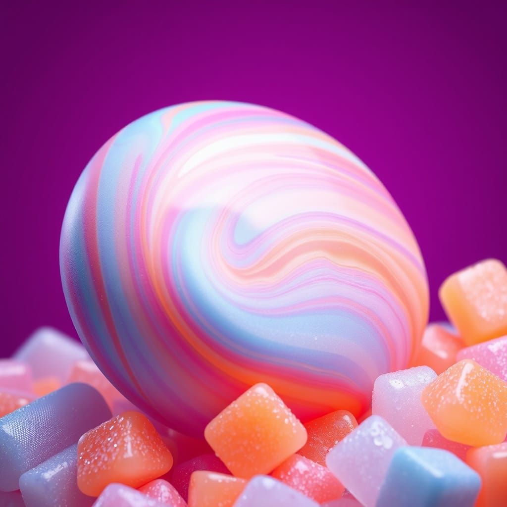Vibrant, Oversized Bubble Gum Wad in Fantasy Art Style
