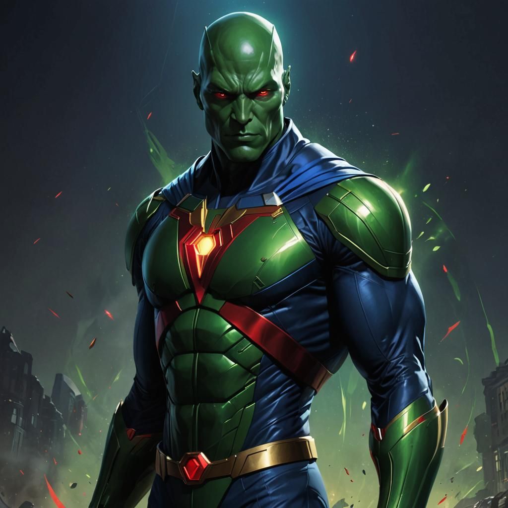 Martian Manhunter Portrait in Hyperdetailed Art Style