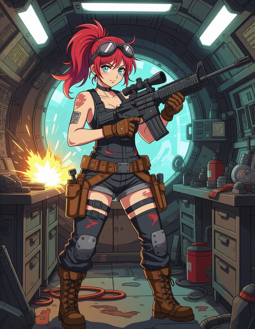 Starship Mechanic with Prototype Rifle, Anime Style