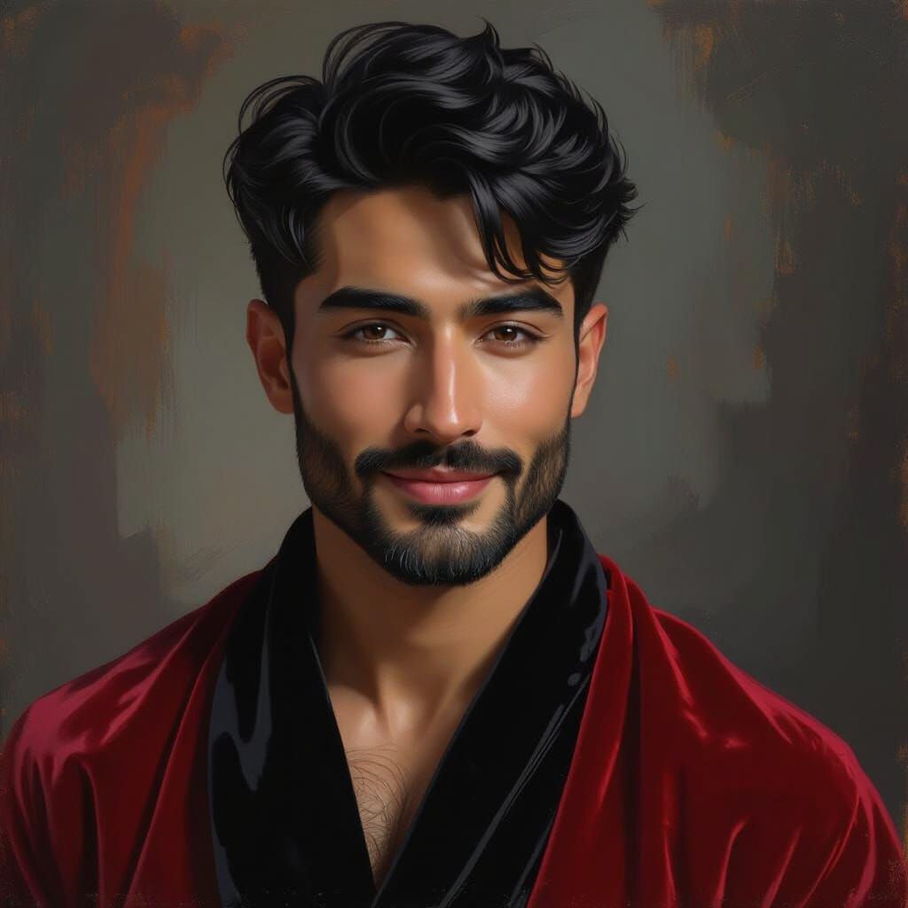 Joyous Hunk Portrait in Impasto Oil Style