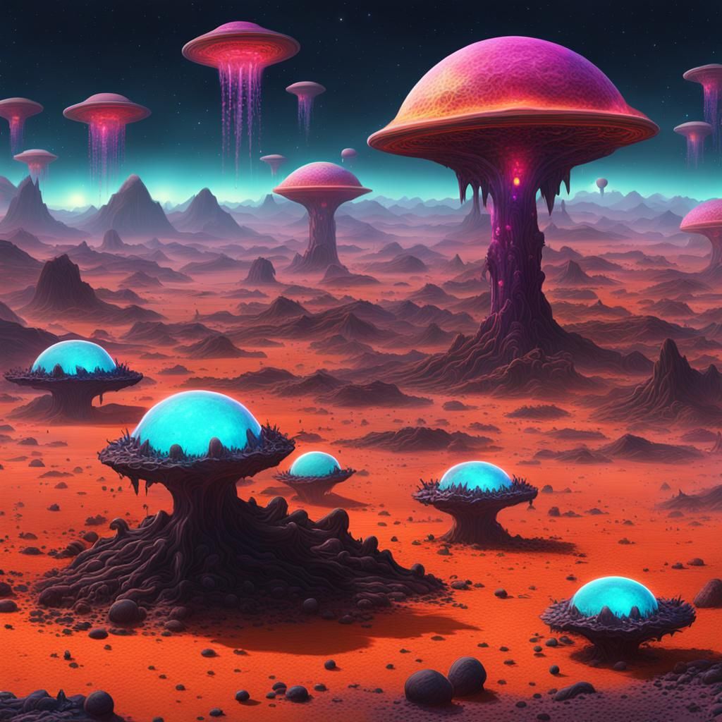 Fluorescent Spores Rain on an Alien Planet