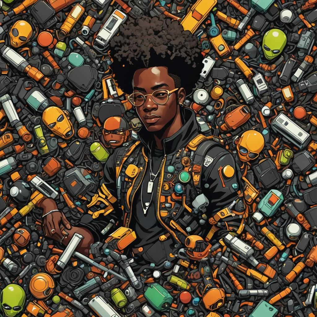 Psychedelic Figure Pulling Pile, Digital Art