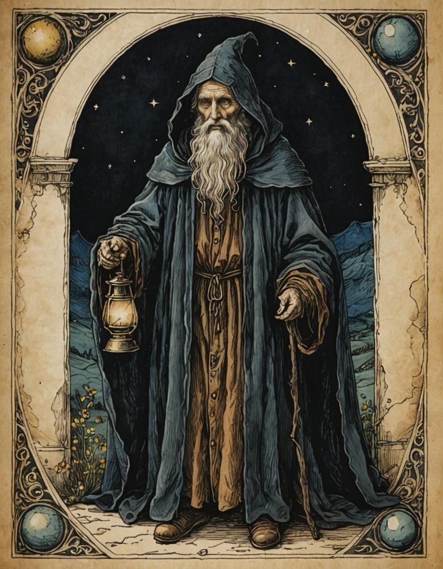 The Hermit Tarot Card in Renaissance Style