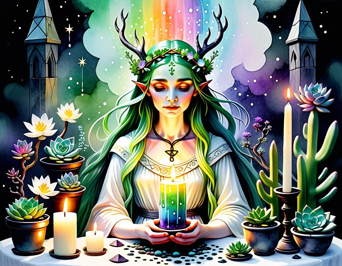 Imbolc Goddess Altar with Pastel Goth Demoness